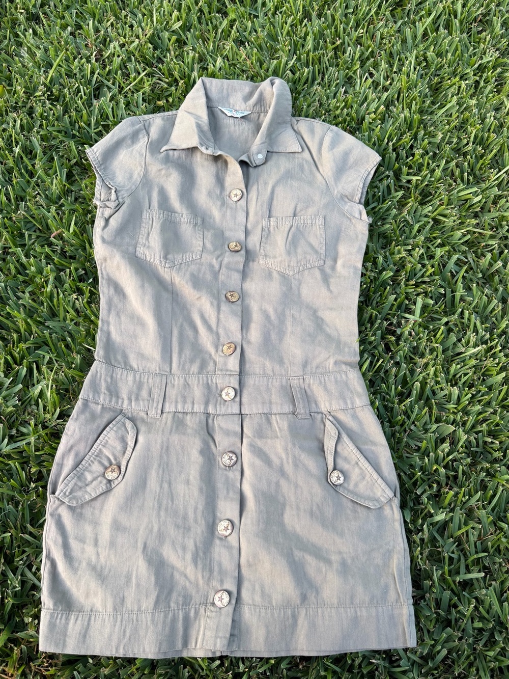 Vintage Hard Tail Olive Utility Mini Shirt Dress 100% Cotton Y2K Small - Picture 2 of 10